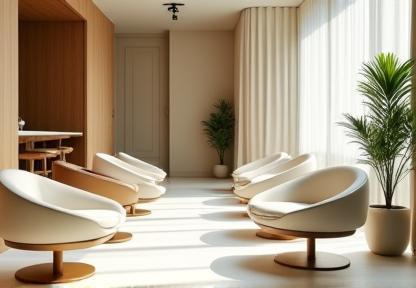 L'intérieur élégant et lumineux du Salon Élégance avec fauteuils design