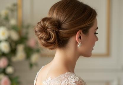 Chignon mariage élégant réalisé par l’équipe du salon